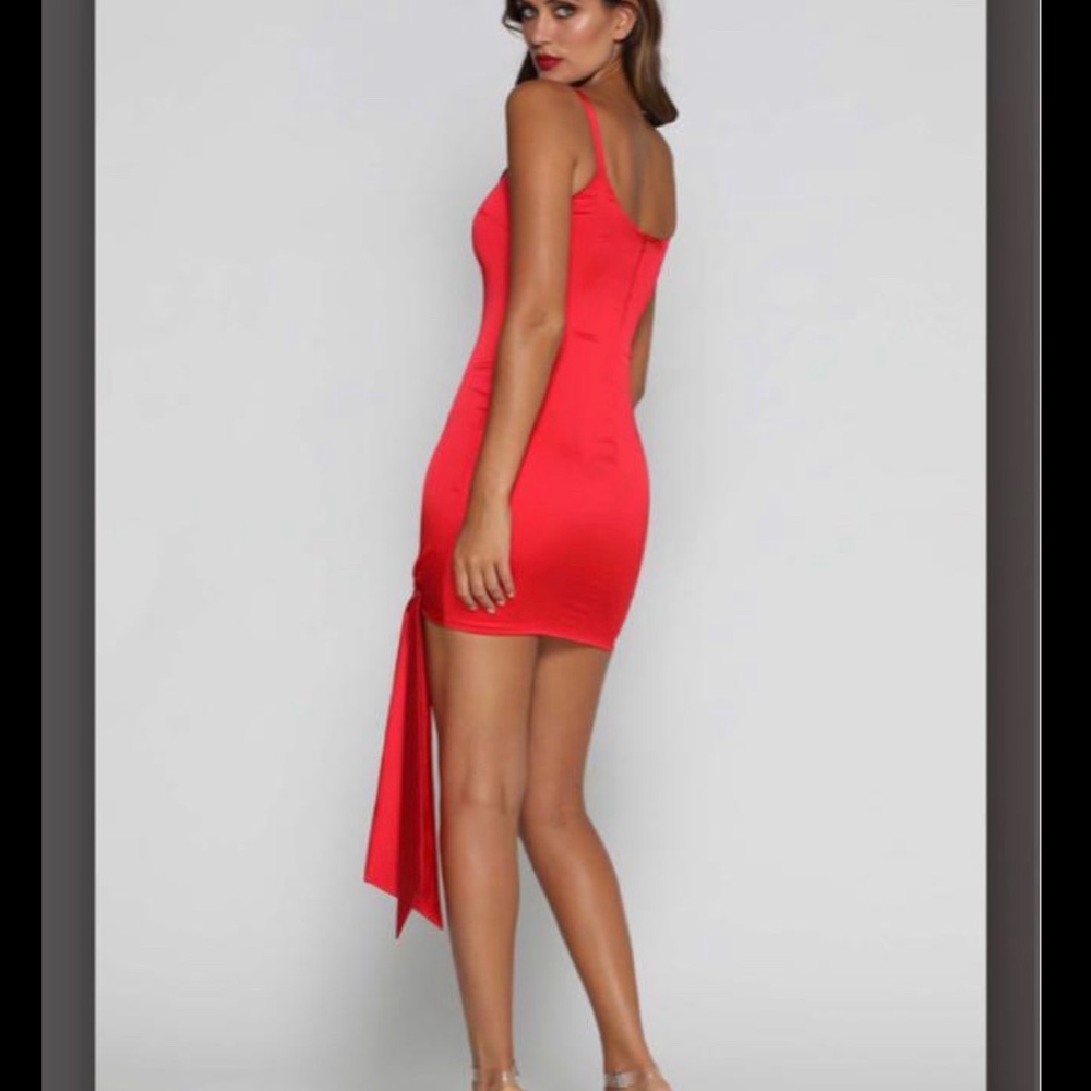 Meshki - Blair Satin Tie-Knot Hem Mini Dress